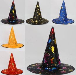 Witch Pointed Cap Colorful Star Print Halloween Costume Party Hats Women Men Halloween Costume Accessory Devil Cap SN1260