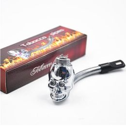 LED skull shape metal pipe 3 colors property metal flexional Tobacco pipes Cigarette rasta reggae pipe with Gift Box