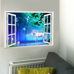 3d Effect Window Unicorn Horse Wall Stickers For Kids Rooms Living Room Bedroom Wall Decal Art Poster Mural Sofa Wall Decoration