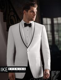 Brand New White Men 2 Piece Suit Wedding Tuxedos Excellent Groom Tuxedos Men Prom Dinner Business Blazer(Jacket+Pants+Tie+Girdle)1335