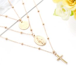 Madonna Cross Necklace Silver Gold chains Multilayer Choker Necklace jesus cross Pendants women necklaces will and sandy gift