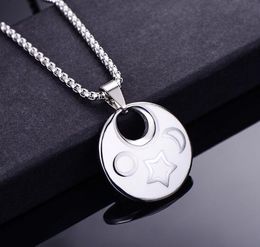 new Stainless steel drop glue lovers necklace titanium steel fashionable round black and white dichromatic pendant does not fade popular hot