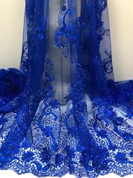 5 Yards/pc Wonderful royal blue french net lace fabric match rhinestone african mesh lace for dress CF17-2