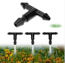 50pcs 3/5mm Garden Hose Sprinkler T Shape Three Hole Micro Drip Irrigation Pipe Barbed Connector Watering System Connexion Part