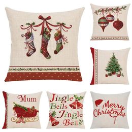 Pillowcase Christmas Decoration Merry Christmas Letters Square Linen Pillowcase Bell Pillow Cover for Home Sofa Xmas Decor 45*45cm