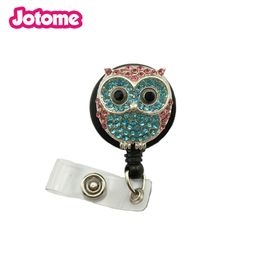 50pcs lot free little cute owl crystal id nurse id badge reel holder for medical