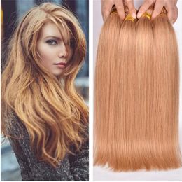 Honey Blonde Straight Hair Extension Colour #27 Silk Straight Brazilian Virgin Unprocess Human Hair 3Bundles Strawberry Blonde Hair Weft