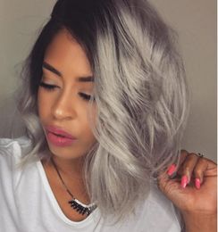 Ombre Gris Bob Perruque De Cheveux Humains Dentelle Perruque Avant Ombre Couleur Deux Tons Noir à Gris Bob Perruque Pour Les Femmes