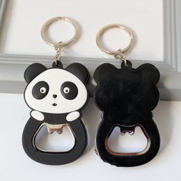 Chinese Rubber Animal Couple Keychain Panda Beer Bottle Opener Keyring Accesorios Keyrings for car keys Ethnic Gifts