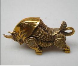 works of art Collection Chinese Brass Carved Bull Sculpture /Feng Shui Money OX statue