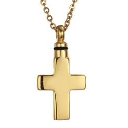 Cremation Jewellery gold Cross Pendant Keepsake Memorial for Ashes Urn Necklace Stainless Steel - Included Fill Kit