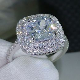2016 fashion ring new style Cushion cut 4ct 5A Zircon stone 925 sterling silver Engagement Wedding band Ring for women Sz 5-10
