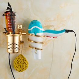 Hair Dryer Holder With Cup Households Rack Hair Blow Dryer Shelf Metal Wall Mount Bathroom Accessories Gold Hair Dryer Rack 9248