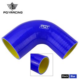 PQY - 2"-2.5" 51mm-63mm 90 Degree Elbow Reducer Silicone Hose Pipe Turbo Intake Blue or Black with inner yellow PQY-SH902025-QY