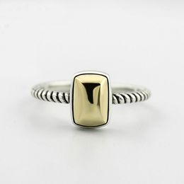 Solide 925 Sterling Silber Fingerringe für Frauen Rechteck Goldton Metall Hanf Seil Vintage Open Ring Feinschmuck YMR218