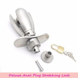 Stainless Steel Deluxe Anal Plug Stretching Lock Chastity Device Gay Fetish Gimp A270 Bdsm Sex Toys