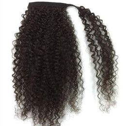 New Arrive Human Hair Ponytail virgin Brazilian hair long Kinky Curly Drawstring Ponytail Extensinons 8A grade Free shipping 18inch #1b 120g