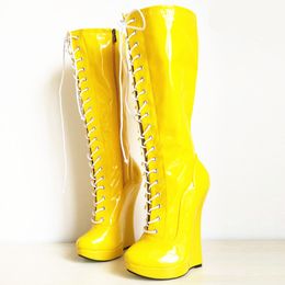 18CM Heel Height Sexy Round Toe Wedgd Knee Heel Platform Party Knee Boots US size 5.5-14.5 No.MT1809