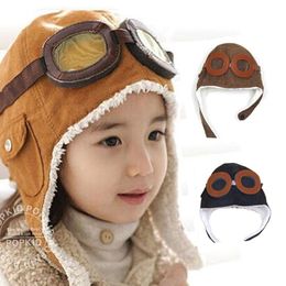 Wholesale winter baby earrings baby boy girl child pilots pilots cap warm soft beans hats kids warm neutral peas