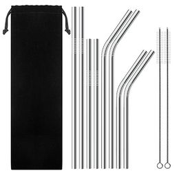 Set of 8 Stainless Steel Straws Set with Cleaner Brush 8.5" 10.5"Straw Set with Pouch Packing Bar Drinking Tool