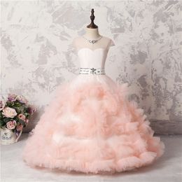 Blush Pink Princess Flower Girl Dresses For Wedding 2018 Shinning Beaded Ruffles Ball Gown Girls Pageant Gowns Back Buttons Baby Party Dress