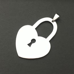 GNAYY Jewellery 5pcs Lot Silver Stainless Steel High Polished Large heart Lock Pendant Charms necklace no chain in bulk