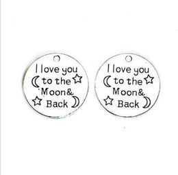60Pcs alloy I Love You to the Moon and Back Charms Antique silver Charms Pendant For necklace Jewellery Making findings 25mm