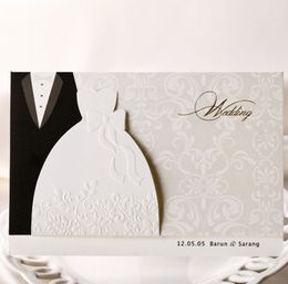 100 pcs Noivo Roupas de Noiva Convites de Casamento Cartões de Estilo Ocidental Design Personalizável Imprimíveis Cartões de Convite de Casamento