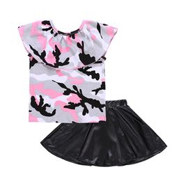 2018 New Girls Clothing Summer Baby Girl Clothes Set Short Sleeve Camouflage Falbala Tops T Shirt + Skirt 2PCS Outfits Set Kids Clothing