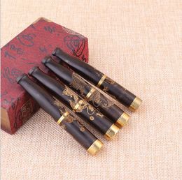 Ebony Carving Dragon solid wood cigarette holder removable Philtre black ebony carving craft pipe