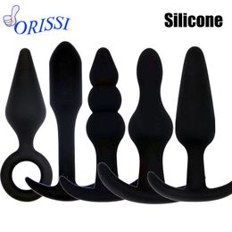 ORISSI Sexy Black Silicone Anal Plug Massage Adult Sex Toys For Women Man Gay Anal But Plug Set Buttplug Butt Plugs Sex Products S924