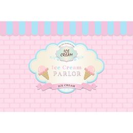 Light Pink Brick Wall Ice Cream Backdrop Printed Newborn Baby Shower Props Customized Kids Birthday Party Photo Booth Background
