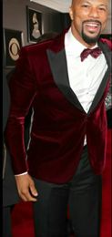 New Fashion Dark Red Velvet Groom Tuxedos Excellent Groomsmen Blazer Men Formal Suit Party Prom Suit Customize(Jacket+Pants+Bows Tie)NO:197