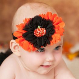 Halloween Headbands Flower Chiffon Pumpkin Boutique Kids Girls Chiffon Rhinestone Elastic Hair Accessories Newborn Baby Headwear