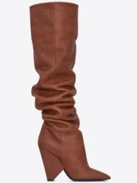 2018 moda donna stivali stivaletti alti alla coscia tacco a spillo sopra stivali alti al ginocchio scarpe da festa da donna stivaletti in pelle nera da donna