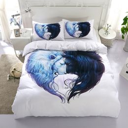 Animal Lion Reactive Printing Bedding Sets Twin Full Queen King Size Bedroom Decoration Duvet Cover Pillow Shams 3pcs