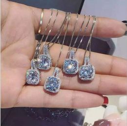 Fashion Simple Jewellery 925 Sterling Silver Round Cut 5A Cubic Zirconia CZ Party clavicle Chain Diamond Women Cute Necklace Pendant Gift