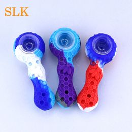 Funny Colourful Honeycomb Style Tobacco Pipe With Glass Bowl New Silicone Bong Philtre Hand Smoking Pipes Tobacco Pipe Cigar Hookah