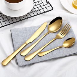 4pcs/set Stainless Steel Stableware Set Knife Fork Spoon Set Flatware Sets Gold Rainbow Drop Ship