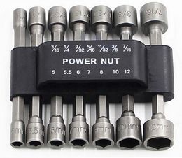 Free Shipping High Quality 14PCS Power Nut Driver Set Inner Hexagon Sleeve Socket Wrench Hex Shank Kit Metric Standard - Silver Grey