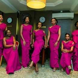 South Africa Fuchsia Mermaid Bridesmaid Dresses Floor Length Maid Of Honour Wedding Guest Gowns Custom Made Plus Size