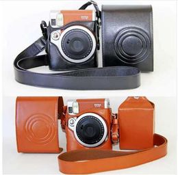 Black / Brown PU Leather Case Cover Set For Fuji Fujifilm Instax Mini 90 Digital Camera Bag Case With Strap