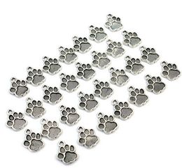 100Pcs alloy Dog Paw Print Footprint Charms Antique silver Charms Pendant For necklace Jewellery Making findings 25x12mm