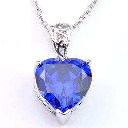 Wholesale Luckyshine 5 Pcs Hot Sale Lot Heart Blue Crystal Zircon Gemstone 925 Silver Necklace Pendants Weddings Jewelry Gift Women