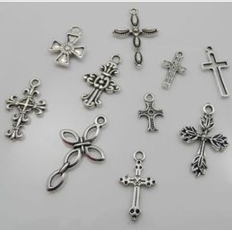 100Pcs alloy mixed Cross Charms Antique silver Charms Pendant For necklace Jewellery Making findings