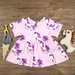 Baby Girls Dresses 2018 Summer Toddler Dress Unicorn Printing Princess Costume For Kids Clothes Cotton Infant Dress Cartoon Girls Clothing