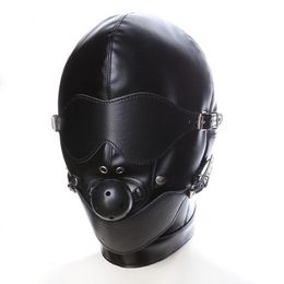 Black Sex Mask Fetish BDSM Leather Mouth Eye Slave Hood Ball Gag Sex Product Toy Bondage Erotic Costume For Couple Men Women S19706