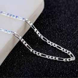 2018 New Top Quality Silver Plated & Stamped 925 4mm Figaro chains necklace for women men's model jewerly wholesale 16-30inch