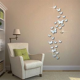 12pcs 3D Mirror Butterfly Wall Stickers Decal Wall Art Removable Homer Room Party Wedding Silver DIY