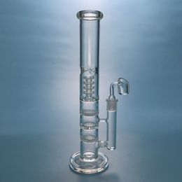 Triple Perc Glass Bong Hookahs Straight Tube Water Pipe 4 Layer Showerhead Percolator Dab Rig Bongs HR316